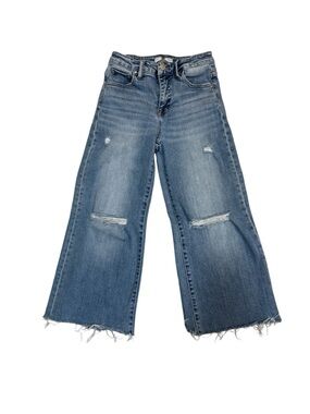 Risen Wide Leg Jeans Size 3 Waist 26 Blue Distressed Raw Hem High Rise Cropped